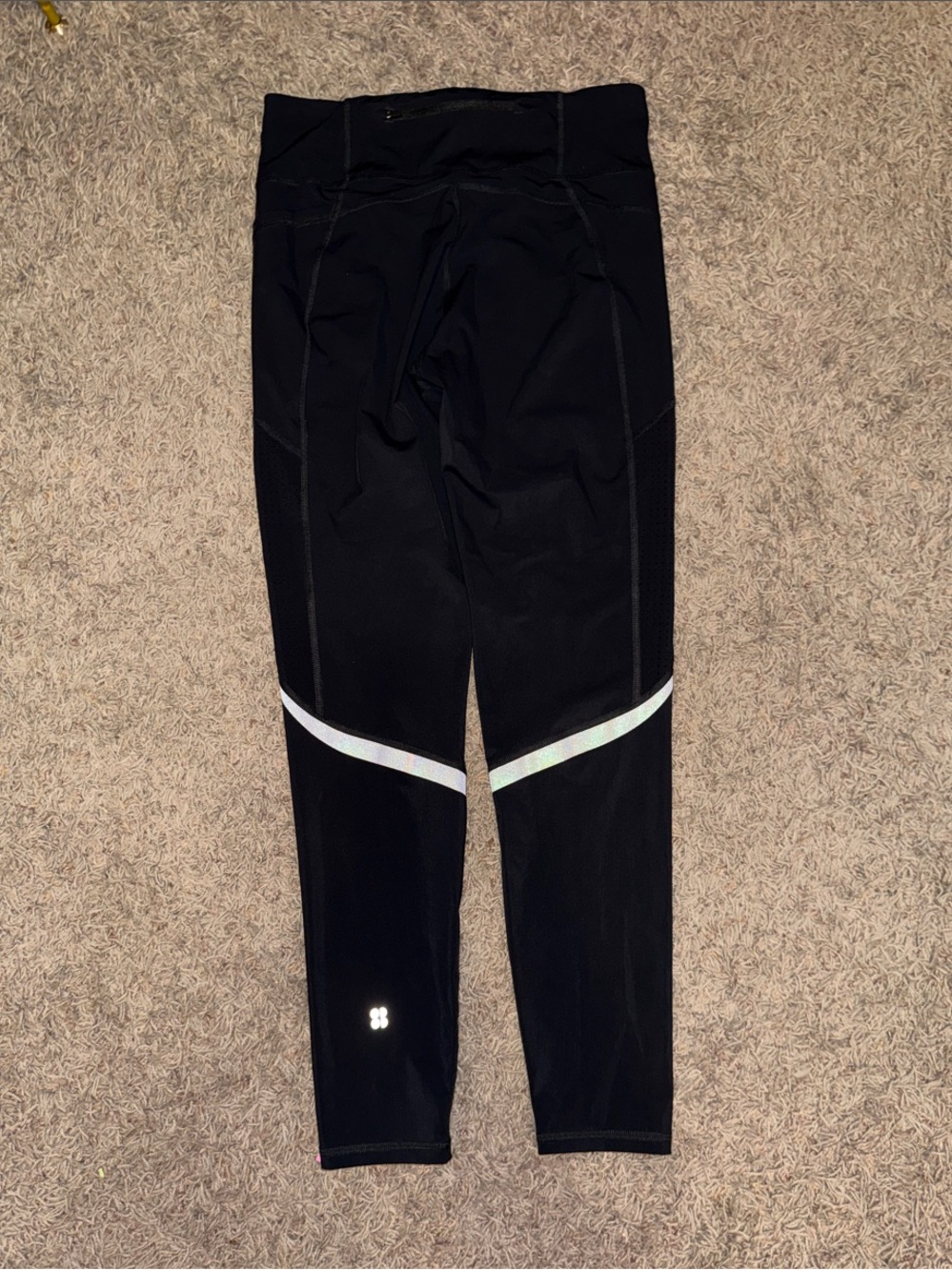 Sweaty Betty Black Leggings with Iridescent Reflective Bands